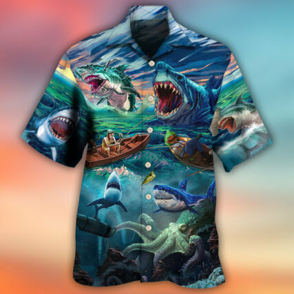 Fishing Shark Crazy Art Style - Hawaiian Shirt - Owl Ohh - Owl Ohh