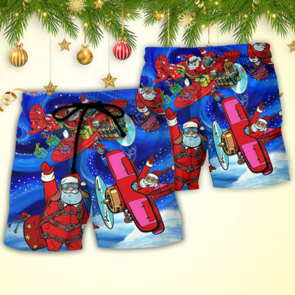 Christmas No Reindeer Any More Santa Loves Airplane Magic Night - Beach Short - Owl Ohh - Owl Ohh
