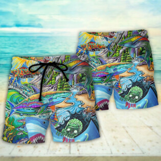 Hippie Shark Colorful Art Peace - Beach Short - Owl Ohh - Owl Ohh