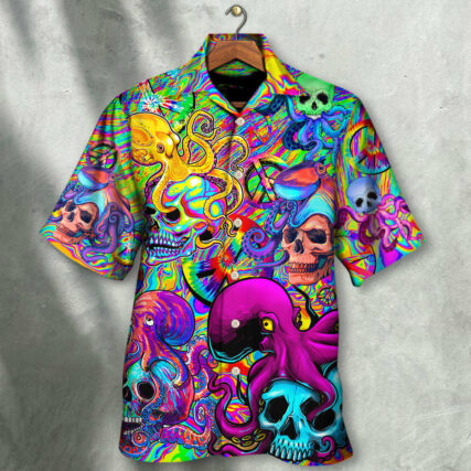 Hippie Skull Octopus Colorful Tie Dye - Hawaiian Shirt - Owl Ohh - Owl Ohh