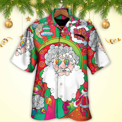 Christmas Santa Claus Psychedelic Colorful - Hawaiian Shirt - Owl Ohh for men and women, kids - Owl Ohh