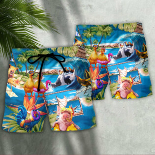 Farm Animals Stay Cool Duck Chicken Pig Hot Summer - Beach Short - Owl Ohh - Owl Ohh