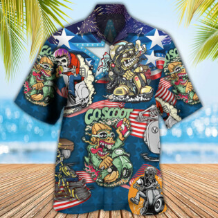 Scooter And Skull USA Flag - Hawaiian Shirt - Owl Ohh - Owl Ohh