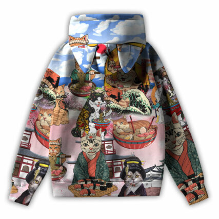 Cat Samurai With Ramen - Ears Hoodie - Owl Ohh - Owl Ohh