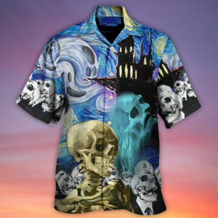 Halloween Skull Smoke Scream Starry Night Funny Boo Art Style - Hawaiian Shirt - Owl Ohh - Owl Ohh