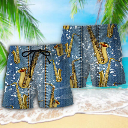 Saxophone Jeans Art Music Note - Beach Short - Owl Ohh - Owl Ohh