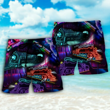 Train Neon Art Night Life - Beach Short - Owl Ohh - Owl Ohh