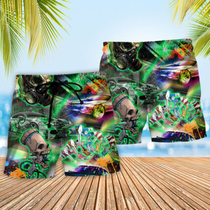 Auto Body Painter Amazing Skull Colorful - Beach Short - Owl Ohh - Owl Ohh