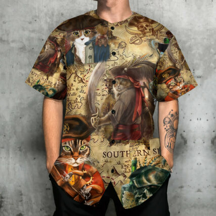 Cat Pirate Cat Vintage Funny - Baseball Jersey - Owl Ohh - Owl Ohh