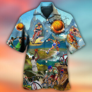 Cycling And Basketball Moutain Painting Lover - Hawaiian Shirt - Owl Ohh - Owl Ohh