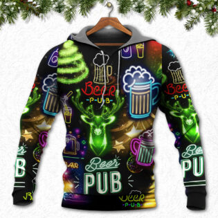 Beer Christmas Neon Art Drinking - Hoodie - Owl Ohh - Owl Ohh