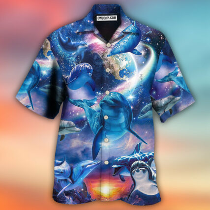 Dolphin Galaxy Blue Glow Style - Hawaiian Shirt - Owl Ohh - Owl Ohh