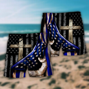 Jesus Back The Blue Faith Cross - Beach Short - Owl Ohh - Owl Ohh