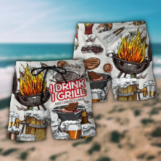BBQ Grill And Drink Beer - Beach Short - Owl Ohh - Owl Ohh