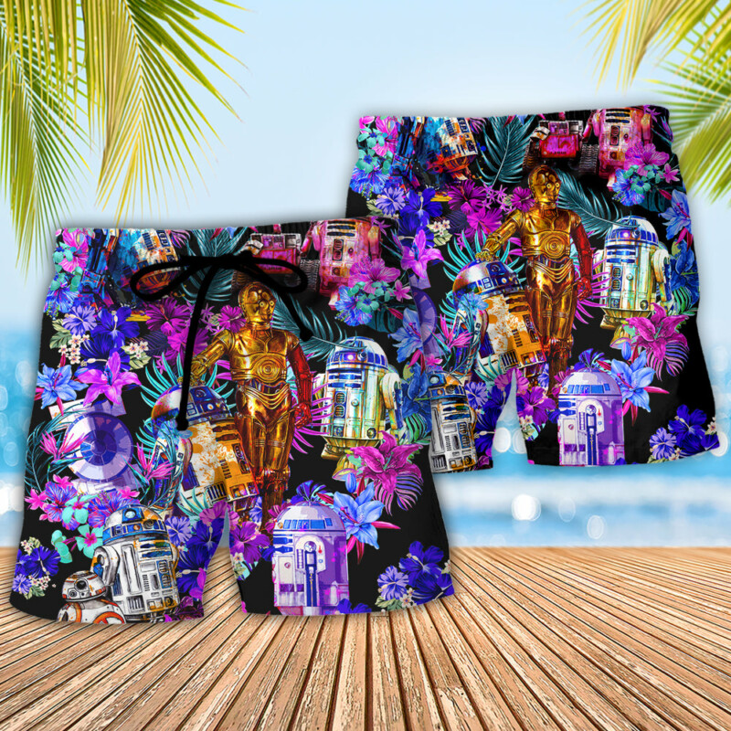 Special Star Wars R2-D2 With Friends Synthwave - Beach Short - Owl Ohh-Owl Ohh
