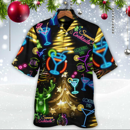 Cocktail Christmas Neon Art Drinking - Hawaiian Shirt - Owl Ohh - Owl Ohh