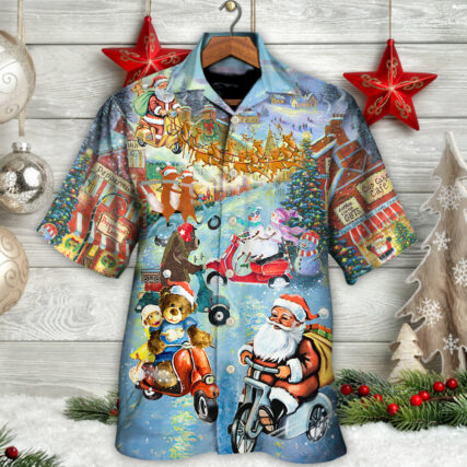 Christmas Santa And Animal Driving Scooter - Hawaiian Shirt - Owl Ohh for men and women, kids - Owl Ohh