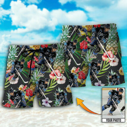 Hockey Tropical Flower Custom Photo - Beach Short - Owl Ohh - Owl Ohh