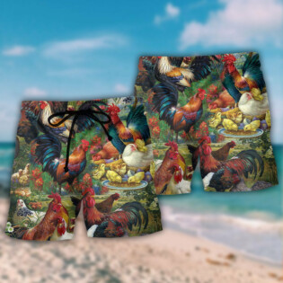 Chicken Lovers Retro Style Background - Beach Short - Owl Ohh - Owl Ohh