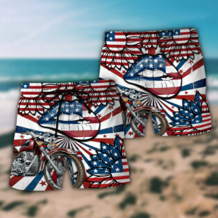America Patriotic Motocycle Sexy Lips - Beach Short - Owl Ohh - Owl Ohh