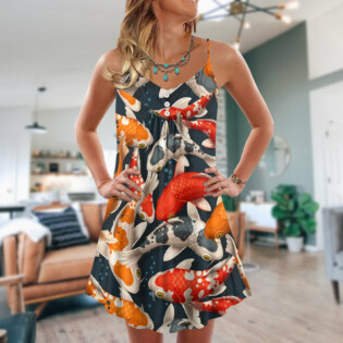 Koi Fish Swimming Colorful Crap - V-neck Sleeveless Cami Dress - Owl Ohh - Owl Ohh