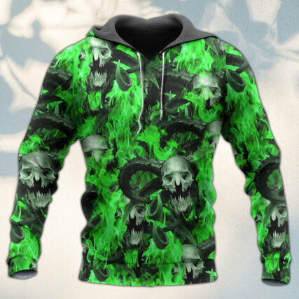 Skull Green Flame Burn - Hoodie - Owl Ohh - Owl Ohh