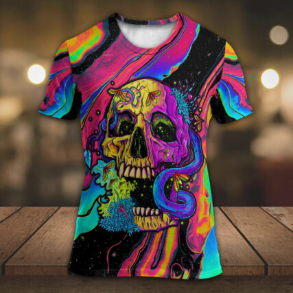 Skull And moth Night Butterfly Neon Style - Round Neck T-shirt - Owl Ohh - Owl Ohh