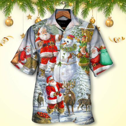 Christmas Santa Claus Snowman Elf So Happy Art Style - Hawaiian Shirt - Owl Ohh - Owl Ohh