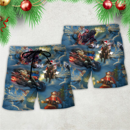 Christmas Santa Gun Fight In Xmas - Beach Short - Owl Ohh - Owl Ohh