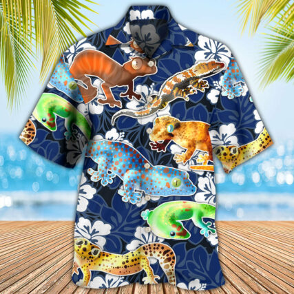 Leopard Gecko Blue Tropical Flower - Hawaiian Shirt - Owl Ohh - Owl Ohh