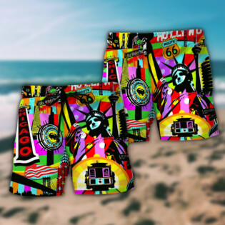 America Travel Colorful Style - Beach Short - Owl Ohh - Owl Ohh