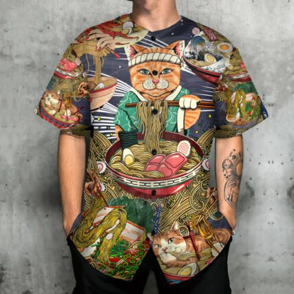 Cat Love Ramen So Funny Style - Baseball Jersey - Owl Ohh - Owl Ohh