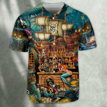 Pirate Skull Treasure Night On The Sea Style - Baseball Jersey - Owl Ohh
