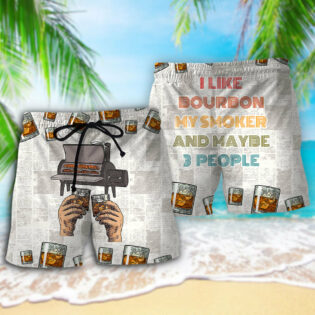Wine Bourbon I Like Bourbon My Smoker And Maybe 3 People - Beach Short - Owl Ohh - Owl Ohh