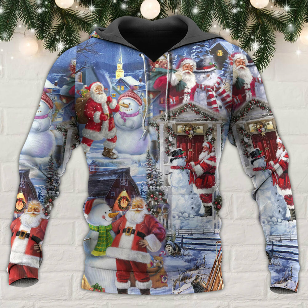 Santa And Snowman Happy Holiday Christmas - Hoodie - Owl Ohh - Owl Ohh
