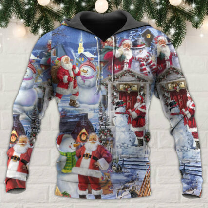 Santa And Snowman Happy Holiday Christmas - Hoodie - Owl Ohh - Owl Ohh