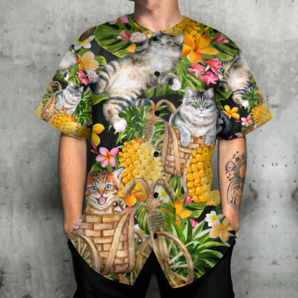 Cat So Funny In The Pineapple Tropical - Baseball Jersey - Owl Ohh - Owl Ohh