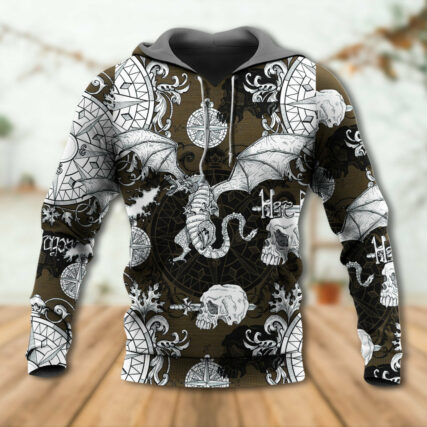 Dragon Flying With Skull Gothic Style - Hoodie - Owl Ohh - Owl Ohh