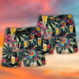 Beer And Disc Golf Tropical Flower Tie Dye - Beach Short - Owl Ohh - Owl Ohh