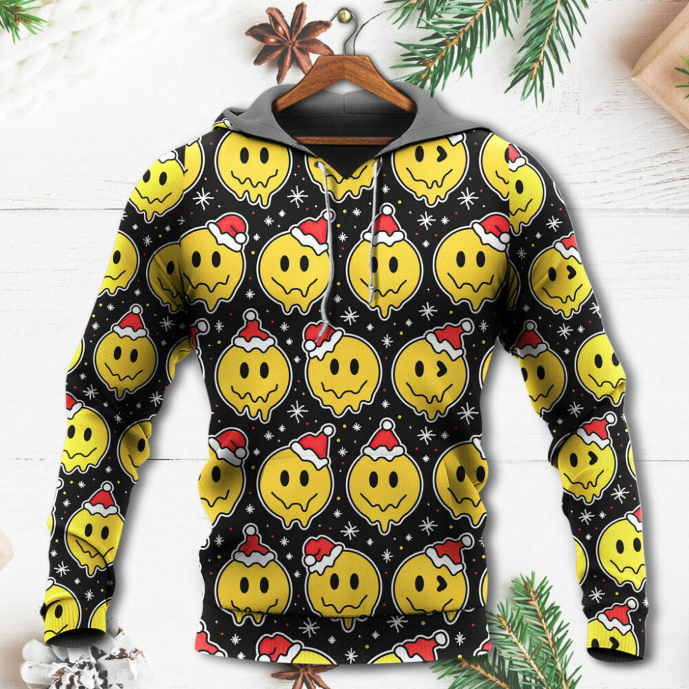 Christmas Smile Happy Face With Santa Hat - Hoodie - Owl Ohh - Owl Ohh