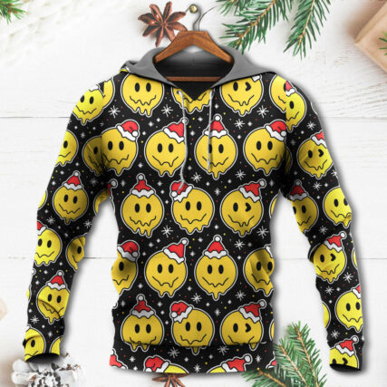 Christmas Smile Happy Face With Santa Hat - Hoodie - Owl Ohh - Owl Ohh