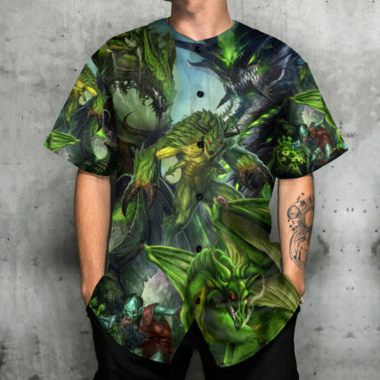 Dragon Green Skull Lover Art Style - Baseball Jersey - Owl Ohh - Owl Ohh