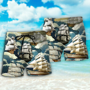 Sailing Wave Art Vintage - Beach Short - Owl Ohh - Owl Ohh