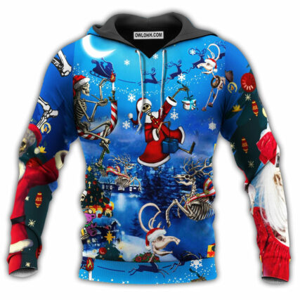 Christmas And Skull Merry Xmas With Moon And Star - Hoodie - Owl Ohh - Owl Ohh