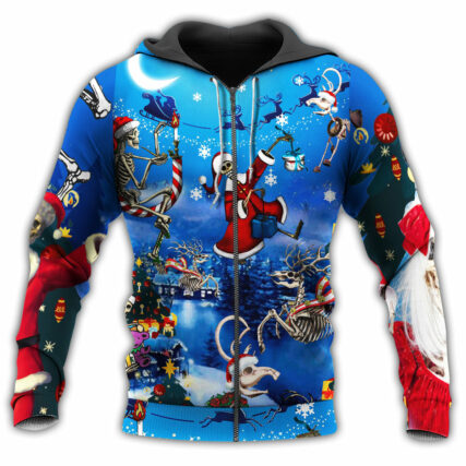 Christmas And Skull Merry Xmas With Moon And Star - Hoodie - Owl Ohh - Owl Ohh