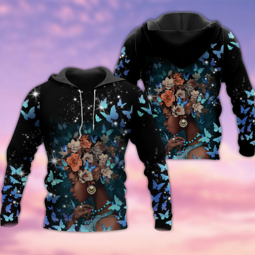 Black Girl And Butterfly Love Flowers - Hoodie - Owl Ohh - Owl Ohh