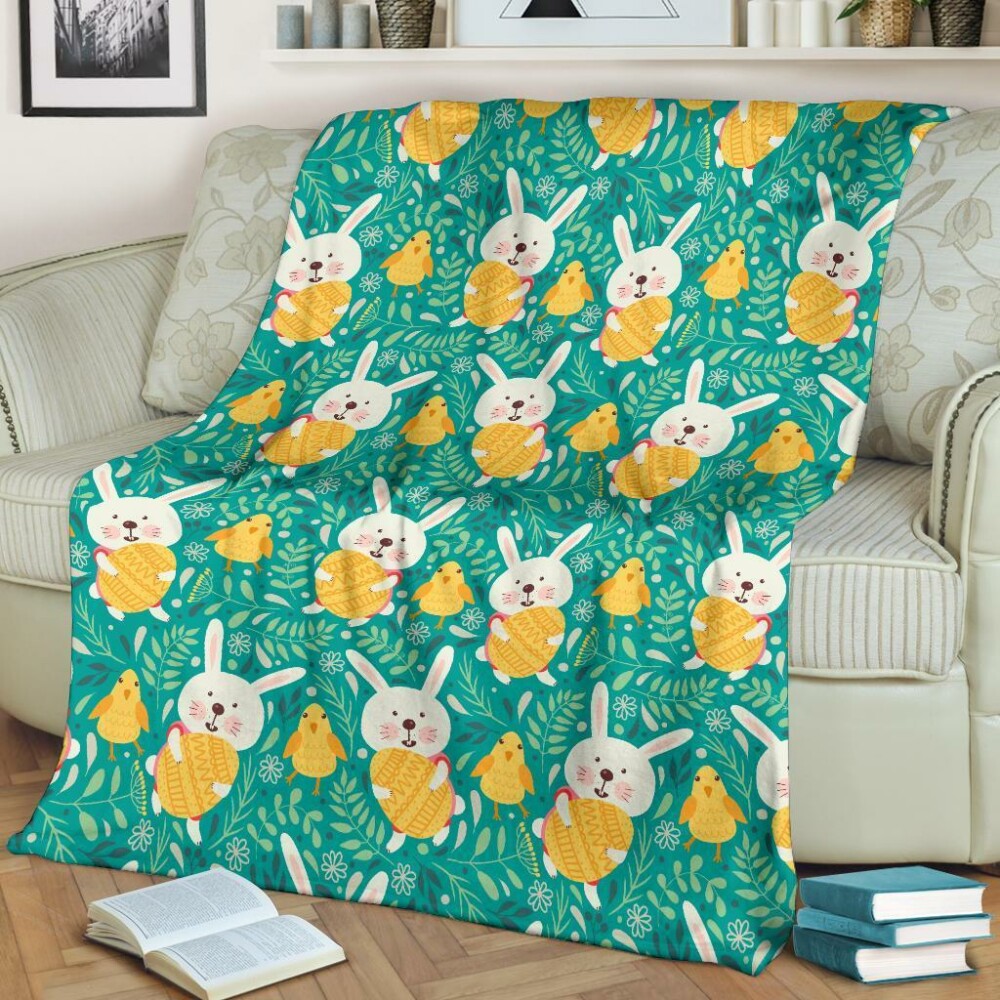 Easter Eggs Yellow Egg Bunny Happy Easter - Flannel Blanket - Owl Ohh - Owl Ohh