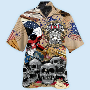 America 2nd Amendment Skull - Hawaiian Shirt - Owl Ohh - Owl Ohh