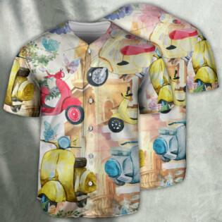 Scooter And Flowers Watercolor Art - Baseball Jersey - Owl Ohh