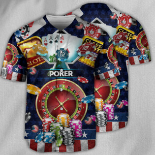 Poker US Flag Independence Day - Baseball Jersey - Owl Ohh - Owl Ohh